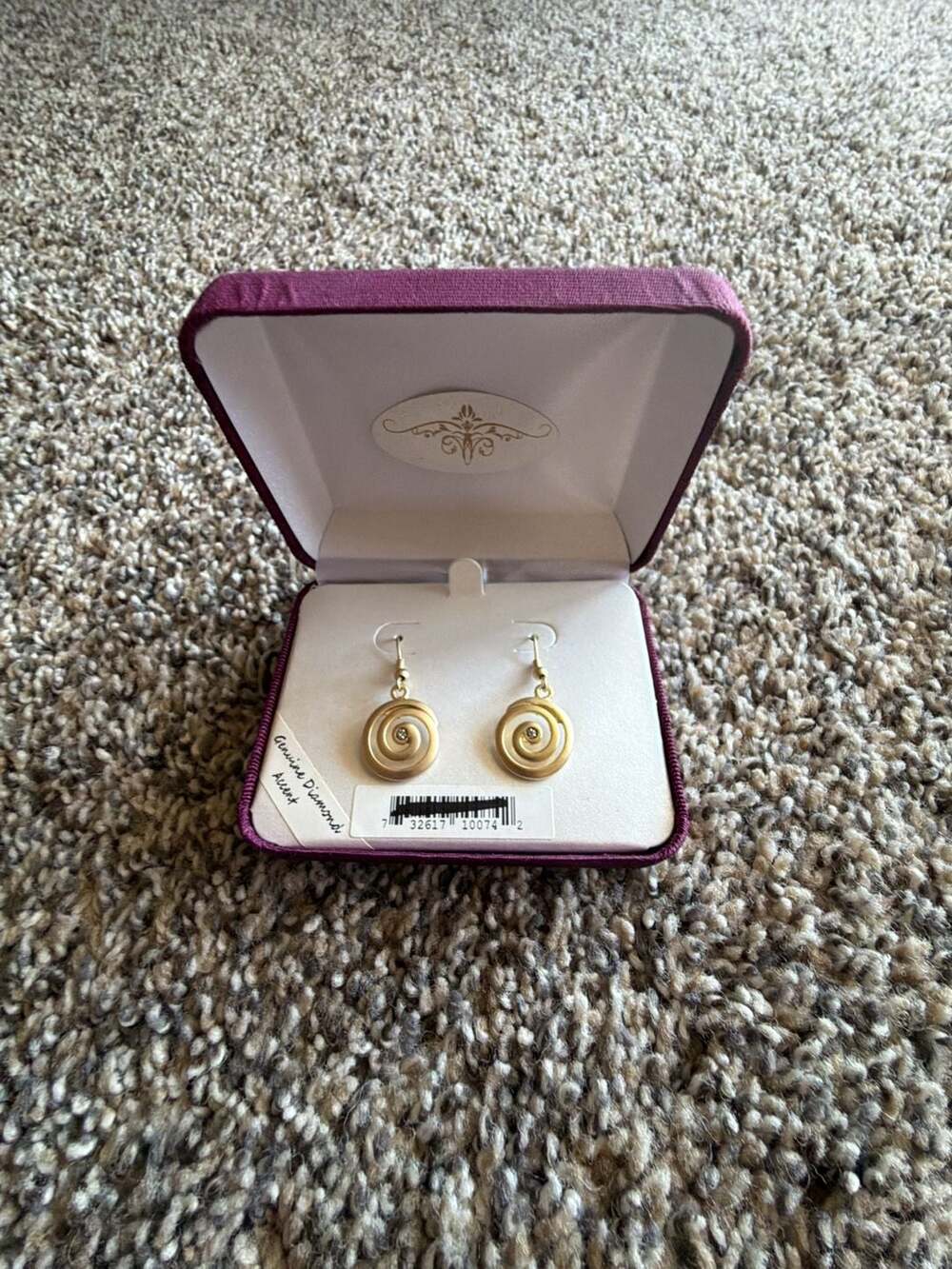 Gold-Tone Spiral Dangle Earrings with Genuine Diamond Accent